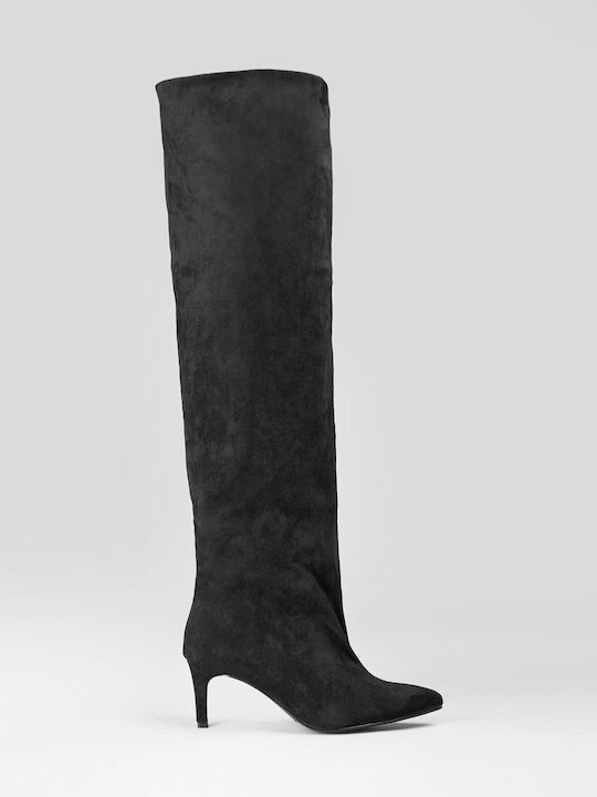 Wildleder Damenstiefel mit Mittelhohem Absatz Schwarz