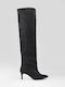 Wildleder Damenstiefel mit Mittelhohem Absatz Schwarz