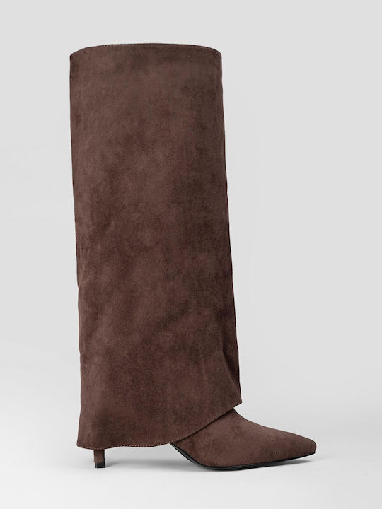 Wildleder Damenstiefel mit mittlerem Absatz Braun