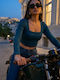 Γυναικείο Crop Top Μακρυμάνικο Πετρόλ