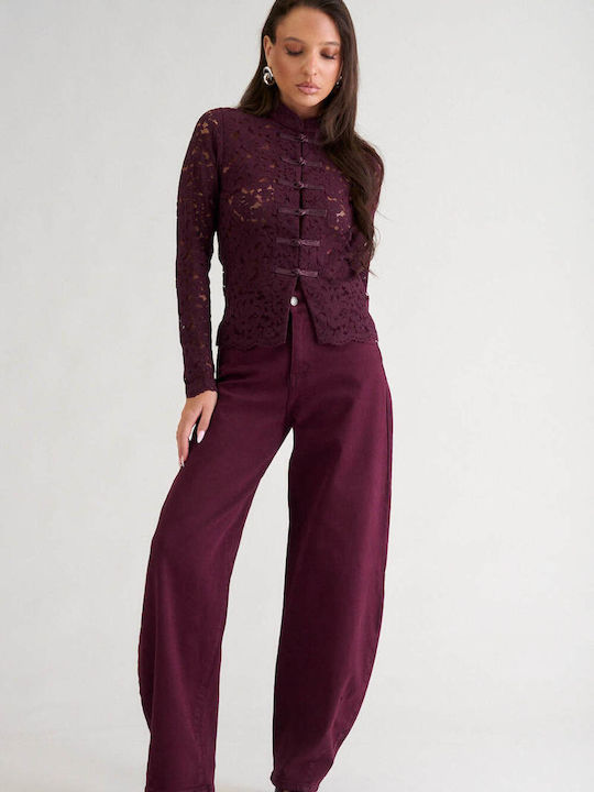 Decoro Women's Jean Pants Burgundy