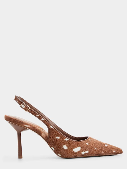 Leder Spitze Zehen Pumps mit Mittelabsatz Braun
