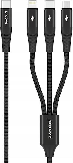 Proove USB към Type-C / micro USB / Lightning Кабел 3A Черен 1m CCHY15012101