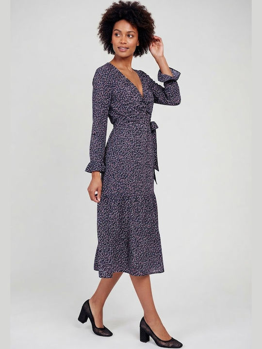 Summer Midi Shirt Dress Wrap Navy Blue