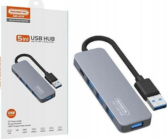 Canyon USB-Hub mit 4 Anschlüssen USB 3.0 mit USB-C Anschluss Silber