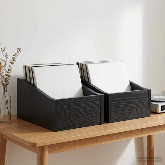 vidaxl Vinyl Aufbewahrung & Transport Lp Box 2 Stück Schwarz Eiche 23 x 33 x 16 cm bearbeitetes Holz