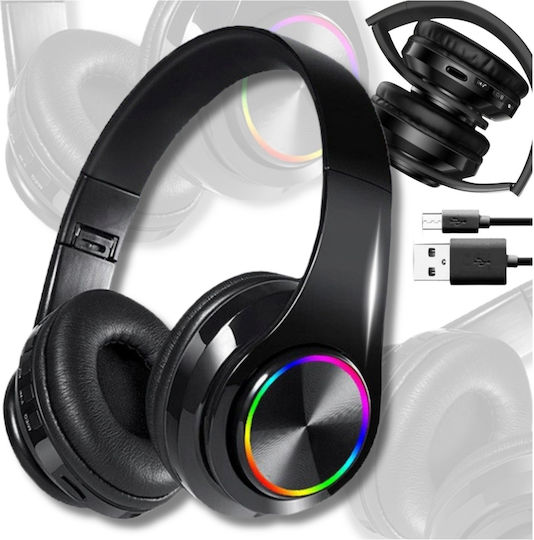 GLOWING Ασύρματα / Ενσύρματα Over Ear Ακουστικά με 6 ώρες Λειτουργίας Μαύρα