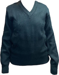 Khaki V-Neck Military Knit Pullover