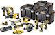 DEWALT DCK1012P4T Комплект Лазерен Нивелир, Ъглошлайф, Циркулярен Трион, Бормашина, Акумулаторна Бормашина-Отвертка, Отвертка, Мултифункционален Инструмент, Лобзик, Саблен Трион и Фенер Безчетков 18V с 4 Батерии 5Ah и Калъф