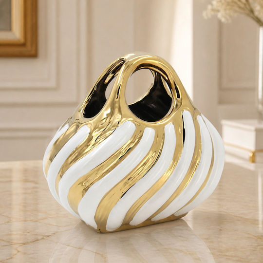 Keskor Διακοσμητικό Βάζο Κεραμικό Λευκό 20x13xΥ17cm