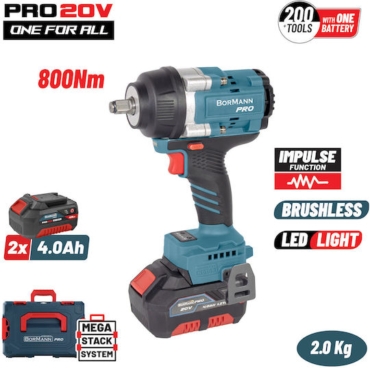 Bormann Pro BBP5388X44CΑ Bürstenloser Schlagschrauber Batterien 20V 2x4Ah mit Bitgröße 1/2"