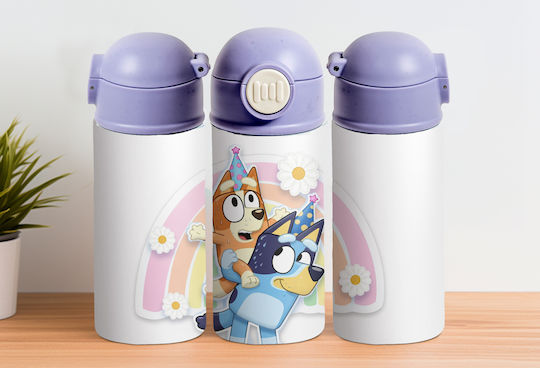 Капачка Неръждаема Стомана Детска Бутилка За Вода Bluey Термос със Синя Сламка 360ml