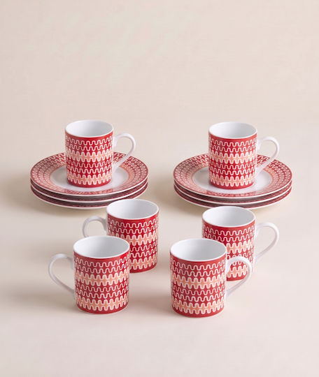 Ionia Illusion Set Tassen Kaffee aus Porzellan Rote 6 Stück