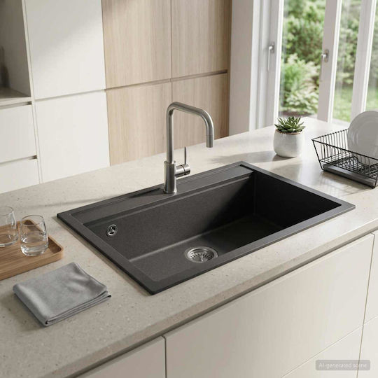 vidaXL Drop-In Küchenspüle aus Flüssigem Granit M79.5xP50.5cm Graue
