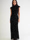 Maxi Evening Dress Shirt Dress Velvet Open Back Black