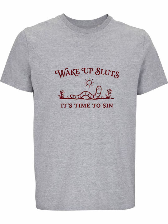 kirikoko Wake Up Sluts It's Time To Sin, Funny Worm, Sarcastic Retro T-shirt Βαμβακερό