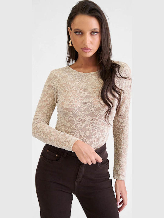 Decoro Bluza Damă Catifea Cu Dantelă Bej