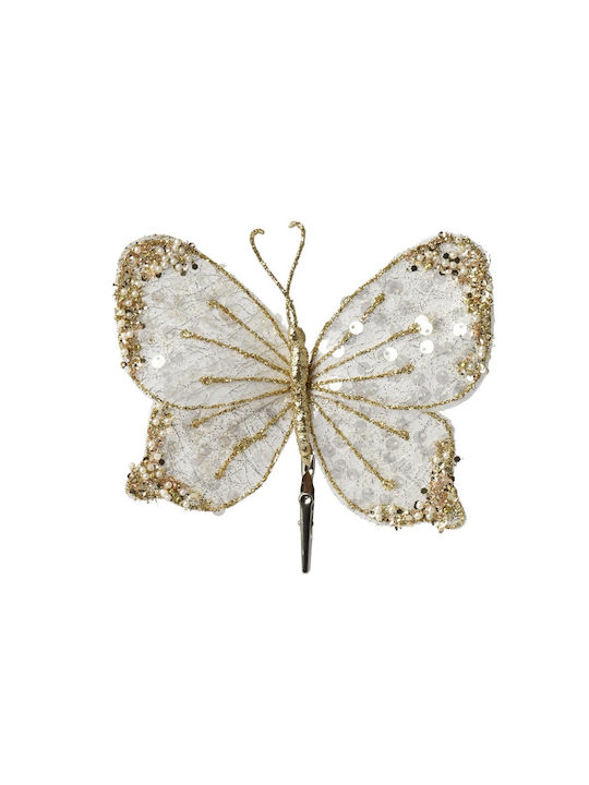 Christmas Butterfly Spangly Glitter White-Gold 16x14cm 306.001.0874.66