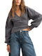 Women's Cotton Blouse with V-Neck Anthracite