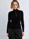 Women's Sweater with Neckline with Zipper Black