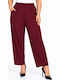 Women's Fabric Trousers with Rubber Band in Regular Fit Burgundy WH-41531-27TR-BURG