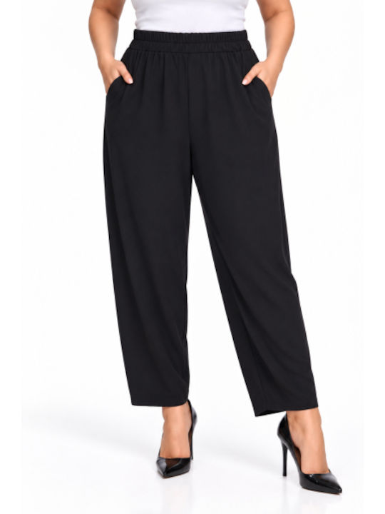 Women's Fabric Trousers with Rubber Band in Regular Fit Black WH-41531-27TR-BLACK