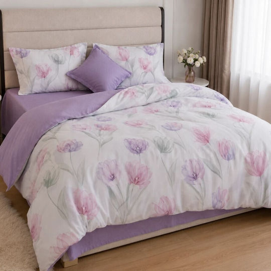 Pucioasa Σετ Παπλωματοθήκη 200x230cm Διπλή με 4 Μαξιλαροθήκες & 1 Σεντόνι Pastel Tulips
