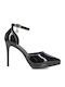Spitze Zehe Pumps Mit Plateau Aus Lackleder Mit Riemen Schwarze