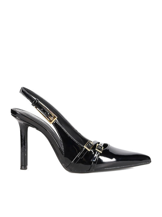 Spitze Zehe Pumps aus Lackleder in Schwarz