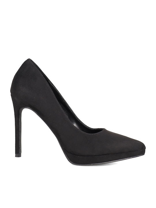 Wildleder Spitze Zehe Pumps mit Plateau Schwarz