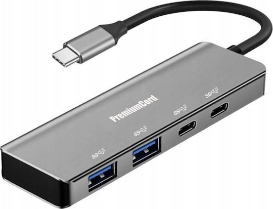 PremiumCord USB-Hub 10 Anschlüsse USB 3.2 mit USB-C Anschluss Grau