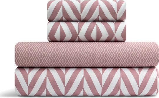 Lino Home Super-Double Set 4 Pieces 170x200+35cm with Rubber Hugger Ikat Dusty Pink Super-Double Pink Bed Sheets Lino Home Super-Double Set 4 Pieces 170x200+35cm with Rubber Hugger Ikat Dusty Pink Super-Double Pink Bed Sheets