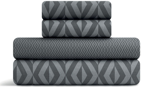 Lino Home Ikat Module Cearceafuri De Pat King Size 260x270cm Gri Închis 4 Bucăți