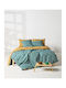 Kentia Fay Bed Sheet Set Super King 240x270cm Petrol-Mustard (4 Pieces)