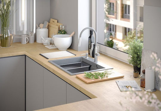 GraniteQ Kurt 110 Workstation Drop-In Küchenspüle aus Flüssigem Granit M59.5xP50cm Graue