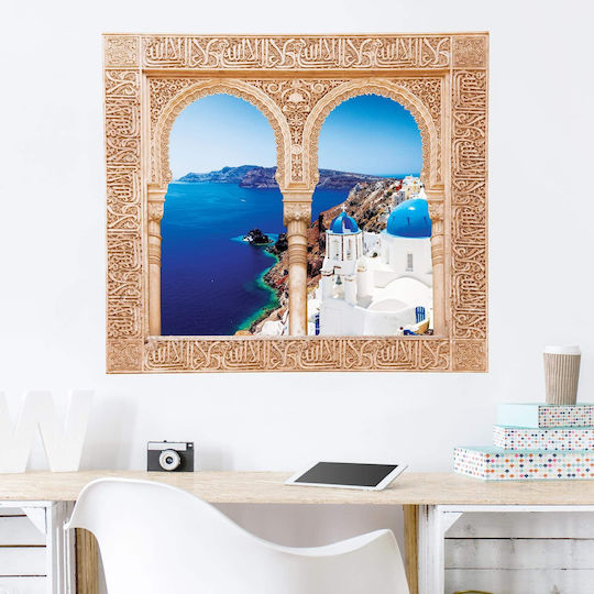 Dreidimensionales Wandsticker & Wandgemälde Aussicht auf Santorini 80x80cm