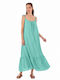 Summer Maxi Slip Dress with Ruffles Turquoise