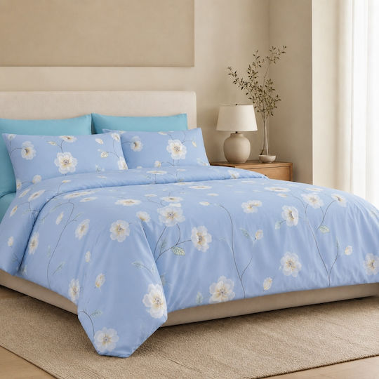 My Home Luxury Set Huse Pentru Pilote Super King 220x240cm Sky Sky Blossom
