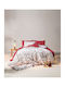 Kentia Set Duvet Cover Cotton 225x245cm Super King with 2 Pillowcases Feliz White-red