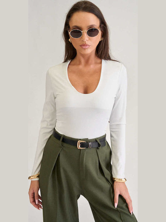 Decoro Damen-Bodysuit Mit V-Ausschnitt Weiß