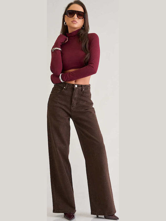 Women's Jean Pants in Wide Leg Style Brown