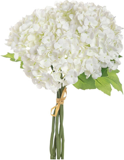 MSA Hortensie Blumenstrauß Weiß X 5 Real Touch Blumen 30cm Synthetic