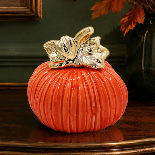 Decorative Ceramic Pumpkin Φ10x8.5 Cm Orange Gold Keskor 68277-2