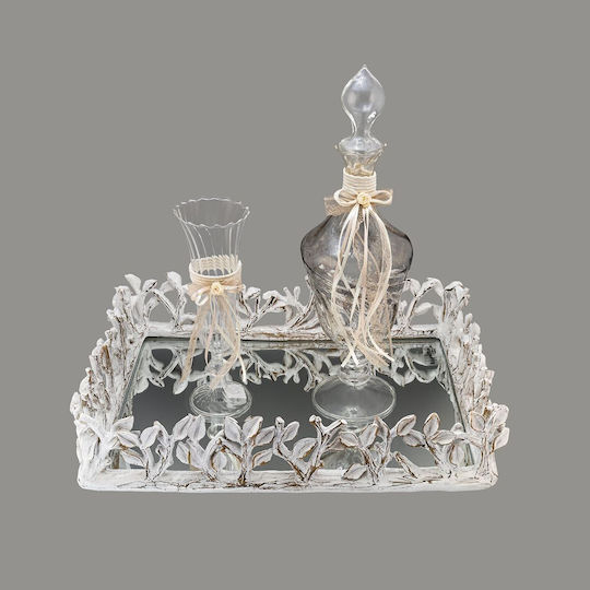 Set Karaffe Hochzeit Glas / Holz Weiß
