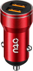Car Charger 2.4A with Ports 2xUSB-A 1xType-C Red Colour Car Charger 2.4A with Ports 2xUSB-A 1xType-C Red Colour