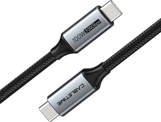 Cabletime Geflochtenes USB 3.2 Kabel USB-C männlich - USB-C 100W Schwarz 1,5 m