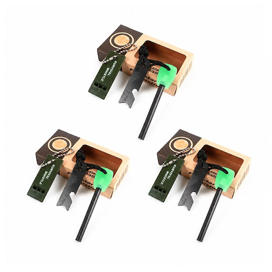 Set de trei kituri de supraviețuire Amnar pentru camping Depox fluier din oțel inoxidabil 11 cm