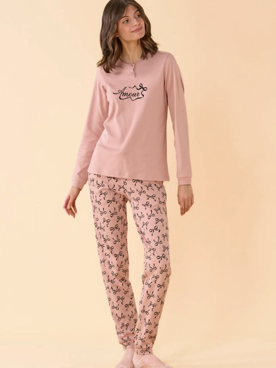 Noidinotte Winter Women's Pyjamas Set Cotton Pink Noidinotte Winter Women's Pyjamas Set Cotton Pink