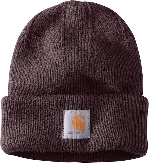 Damen Beanie mit Rib Strick in Burgundisch Farbe