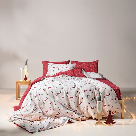 Kentia Feliz Set Bed Sheets for Single Bed 160x270cm White-Red (3 Pieces)